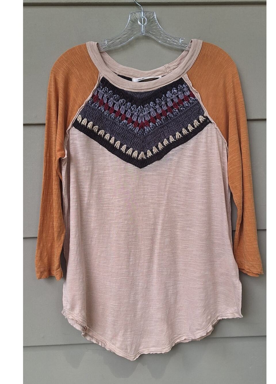 We the Free Free People Spring Bound Crochet 3/4 sleeves Light T Shirt Cream S